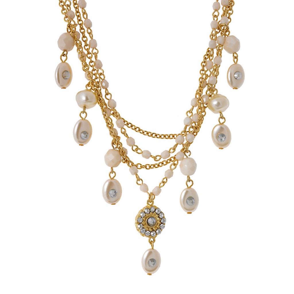Bold Gold And Pearls Multi-Chain Necklace-Boutique